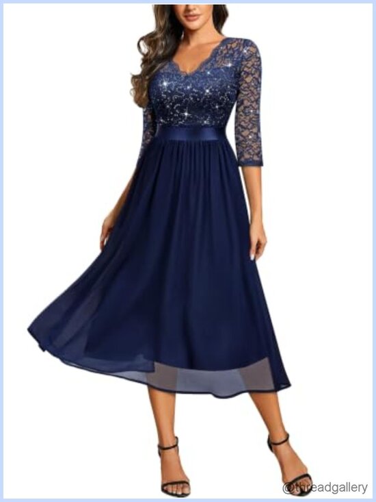 Dresses & Skirts - V-Neck Sequin Lace 3/4 Sleeve Chiffon A-Line Bridesmaid Party Dress
